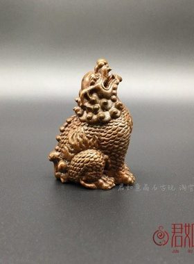 仿古实心铜龙九子望天吼摆件 迷你老铜铜微雕小铜器铜 茶宠