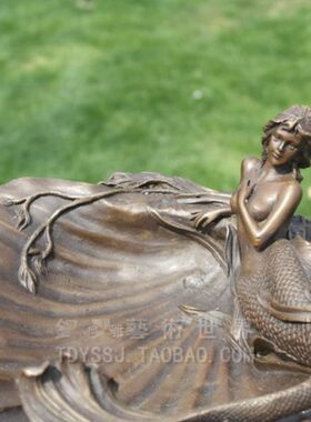 铜雕塑美人鱼花盆创意实用果盘工艺品欧式摆件纯手工客厅桌面摆设