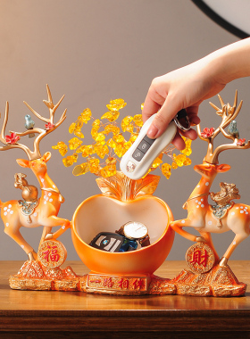 鹿摆件一对客厅入户进q门玄关放钥匙收纳创意乔迁新居礼品装饰品