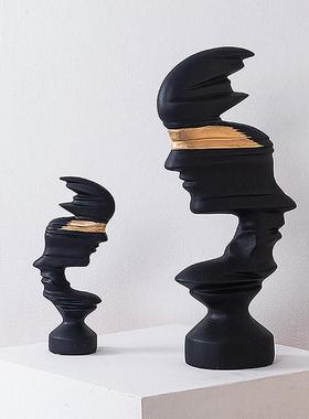 现代简约创意抽象人像艺术感人脸树脂雕塑书柜电视柜大号装饰摆件