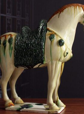 仿古做旧陶瓷马艺术品摆件家居电视柜博古架工艺品收藏古玩唐三彩