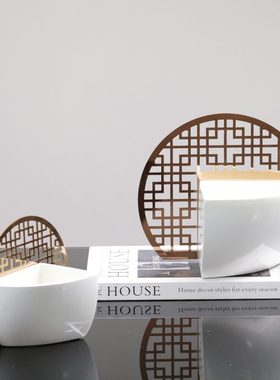 甄选新中式创意景观摆件轻奢客厅玄关公室桌面博古架摆设铁艺装饰