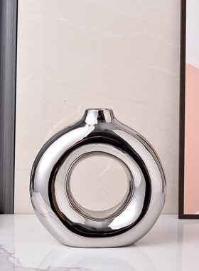 甄选轻奢金银色电镀陶瓷花花器家居工艺品艺术品摆件初月软装摆设