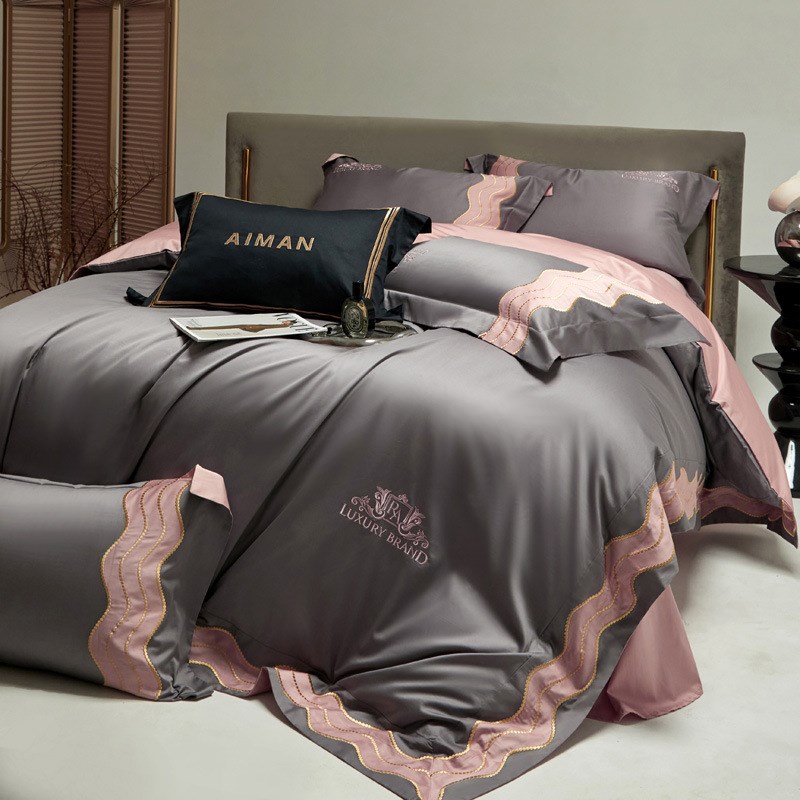 轻奢风100S长绒棉高端四件套高精密刺绣拼接被套新款床上用品 - 图3