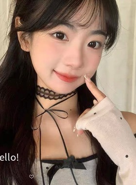 甜酷黑白色蕾丝项链choker蝴蝶结