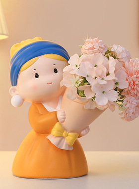 创意珍珠女孩花瓶摆n件插花假花玄关客厅电视柜酒柜桌面家居装饰