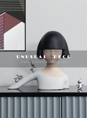 现代样板间卡通女孩人物可爱兔子摆件北I欧书房儿童房客厅家居饰