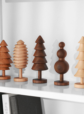 创意家居饰品黑胡桃实木可爱圣诞树桌面客M厅书房精致工艺品摆件