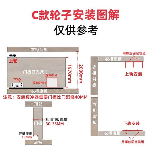 推拉门轨道免开槽衣柜移门双滑轨隔断木门平推门路轨趟门轮子导轨 - 图2