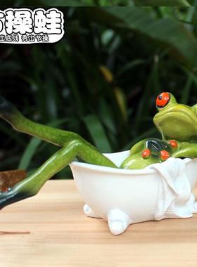 新款树脂工艺品青蛙逗趣玩偶酒店度假摆件居家装饰桌面可爱送礼品