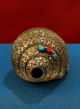 纯铜手工雕花尼泊尔海螺复古做旧居家八供摆件用品大号海螺24cm