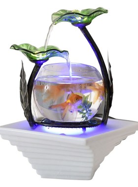 家居小型客厅鱼缸流水电视柜摆件陶瓷喷泉桌面加湿器创意生日礼物
