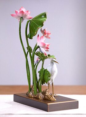 朱炳仁铜 一鹭莲升摆件客厅玄关电视柜办公室装饰乔迁节日礼物