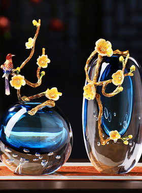 轻奢琉璃花瓶摆件高级感水晶玻璃客厅玄J关酒柜摆设高档家居装饰