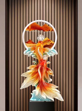 如鱼得水锦鲤流沙画摆件高档玄关电视柜K壁龛装饰乔迁新居礼物软