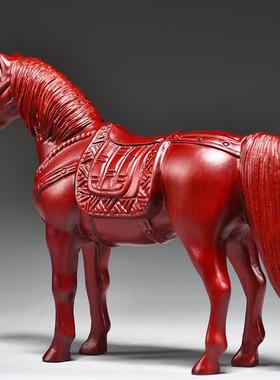 红色实木马到成功摆件红木雕刻木头唐马家居办公装饰吉祥物工艺品