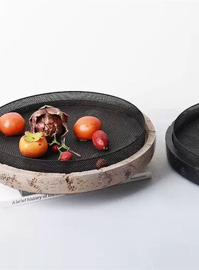 侘寂风创意金属网托o盘家居样板间售楼处餐桌客厅果盘摆件软