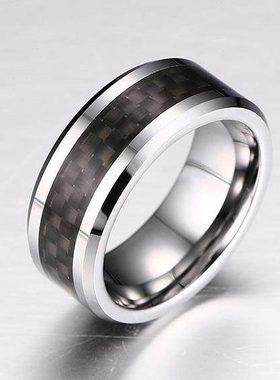 戒指指环男士单身男钨金个性食指潮碳纤维戒子黑色饰品钨钢霸气女