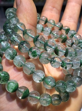巴西绿幽灵手串 女士q绿水晶手链聚宝盆千层纱绿水晶单圈手链直播