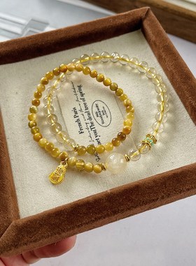 【多亿多福】天然金发晶串珠双圈手链F女时尚高级金虎眼紫水晶手