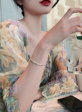 微镶锆石竹节手链女时尚学生情侣闺蜜姐妹手镯ins韩W版简约手饰女