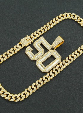 欧美嘻哈霸气满钻数字50吊坠项链男F士潮人街舞炫酷古巴链颈链挂