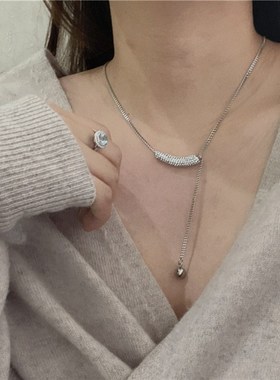 精致满钻锆石金属l项链个性时尚简约百搭气质颈链锁骨链毛衣链