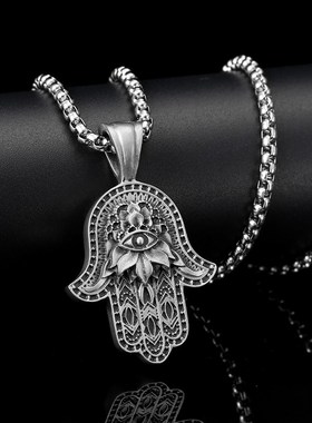 跨境热销法蒂玛之手hamswer吊坠项链欧美男士万圣节派对配饰