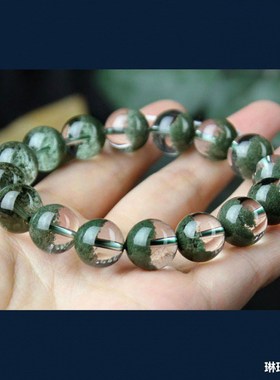 天然巴西绿幽灵手链聚宝盆水晶手串男士珠子情侣手链生Y日礼物男