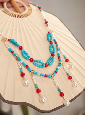 江南序古风璎珞项链超仙双v层流苏颈饰复古吊坠汉服马面裙唐风配