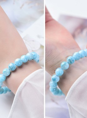 天然冰种海纹石圆珠n手串多米尼加拉利玛男女款蓝色水晶龟背纹手