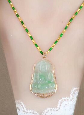 天然和田玉观音菩萨吊坠男士玉佛公女款笑佛弥勒佛本命年项链玉坠