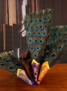 手工孔雀扇贲巴文巴壶孔雀扇文巴扇净水瓶吉祥扇佛前家用佛具用品