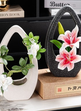 轻奢高级感陶瓷花瓶摆件创意客厅C插花花艺现代玄关电视柜高档装