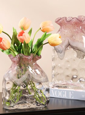 艺术琉璃粉色花瓶轻奢现代简约摆件客厅茶几电视柜可水培花器装饰