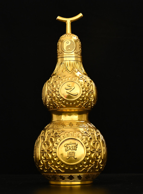 开口纯铜葫芦五帝钱葫芦纯铜镇家居摆件吉祥大号葫芦送礼客厅摆设