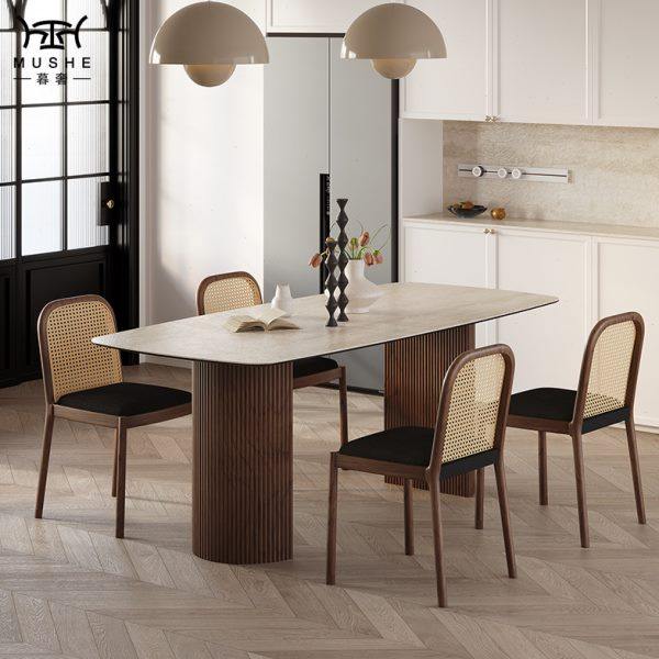 暮奢法式复古胡桃色餐桌椅组合进口洞石椭圆形极简岩板奶油风餐桌,淘宝优惠券,粉丝福利购,淘宝优惠卷