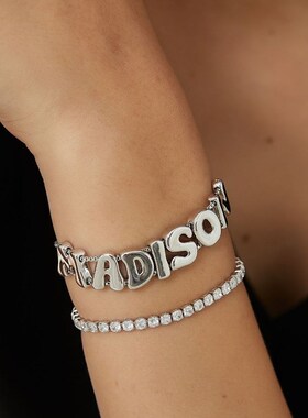 【银色光感滑块字母手炼】TENCOO定制字母抽绳盒子炼小众手饰