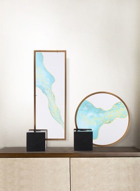 极速新中式轻奢亚克力装饰品样板间玄关屏风摆件售楼处展示柜桌面