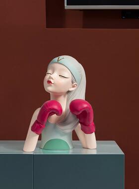 美妆女孩摆件创意玄关收纳托盘个性轻奢风客厅电视柜酒柜装饰摆设