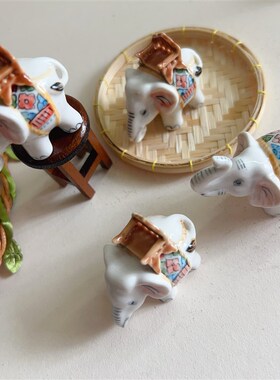 泰国手工陶瓷小象狗猫海豚摆件桌面玄关车载装饰解压鱼池造景手信