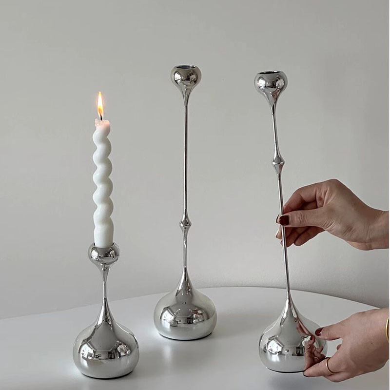 轻奢金属水滴银色蜡m烛台装饰样板房家居客厅桌面餐厅工艺创意摆 - 图1