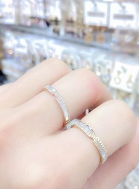 日韩玫瑰金贝壳钛钢戒指女t微镶锆石食指指环时尚简约ins金色尾戒