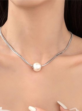时尚风气质双层叠戴大珍珠s项链女大气ins风小众设计感高级锁骨链