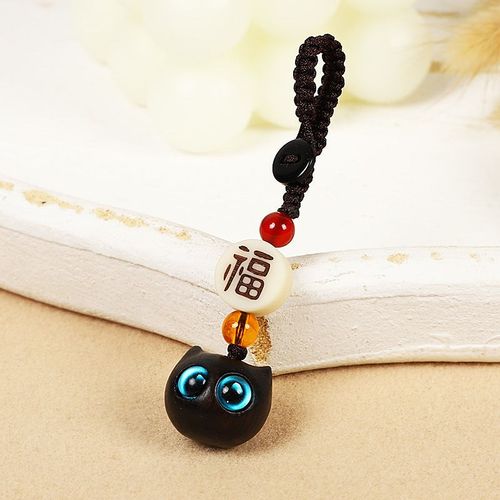 黑檀木猫咪汽车钥匙扣挂件男女创意手N机吊坠绳书包挂饰链 - 图2