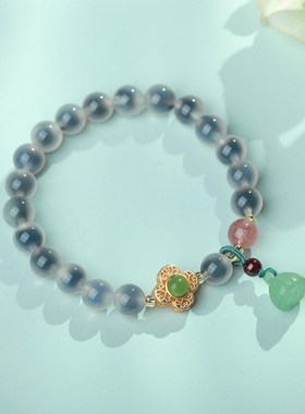 糖心玛瑙手链女蓝色水晶莲蓬手串小众设计2L025年新款闺蜜网红手