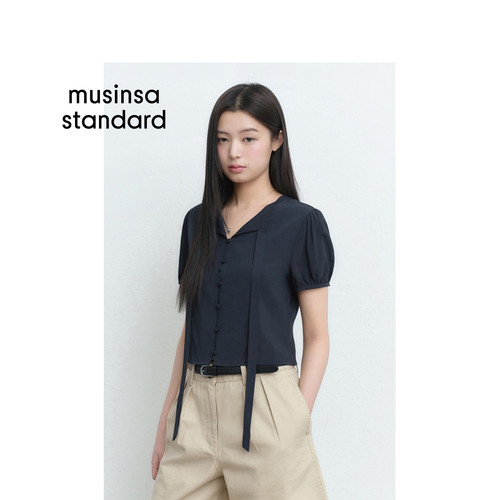 韩国26夏季新品女士休闲复古款飘带娃娃袖衬衫MUSINSA STANDARD - 图1
