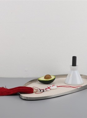 欧式轻奢金属皮革收纳托盘t摆件客厅茶几样板房玄关饭厅家居装饰