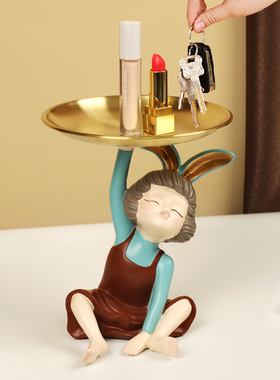 创意女孩摆件进门玄关放r钥匙收纳托盘轻奢家居装饰品乔迁新居礼