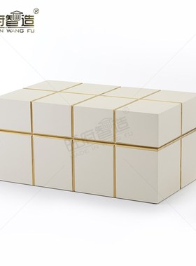 奶白实木烤漆轻奢简约样板房酒店会所家用创N意摆件装饰托盘收纳